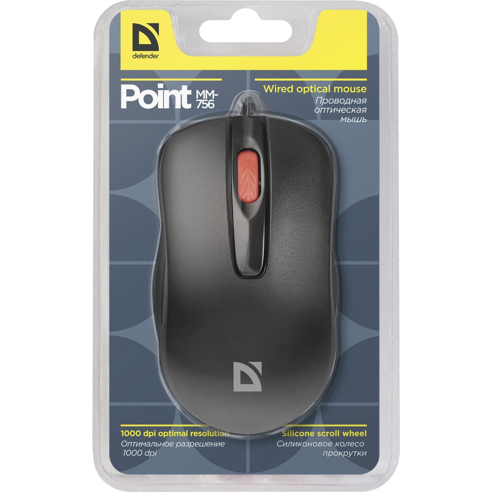 Mouse optic cu fir DEFENDER Point MM-756 negru, 3 butoane, 1000 dpi ...