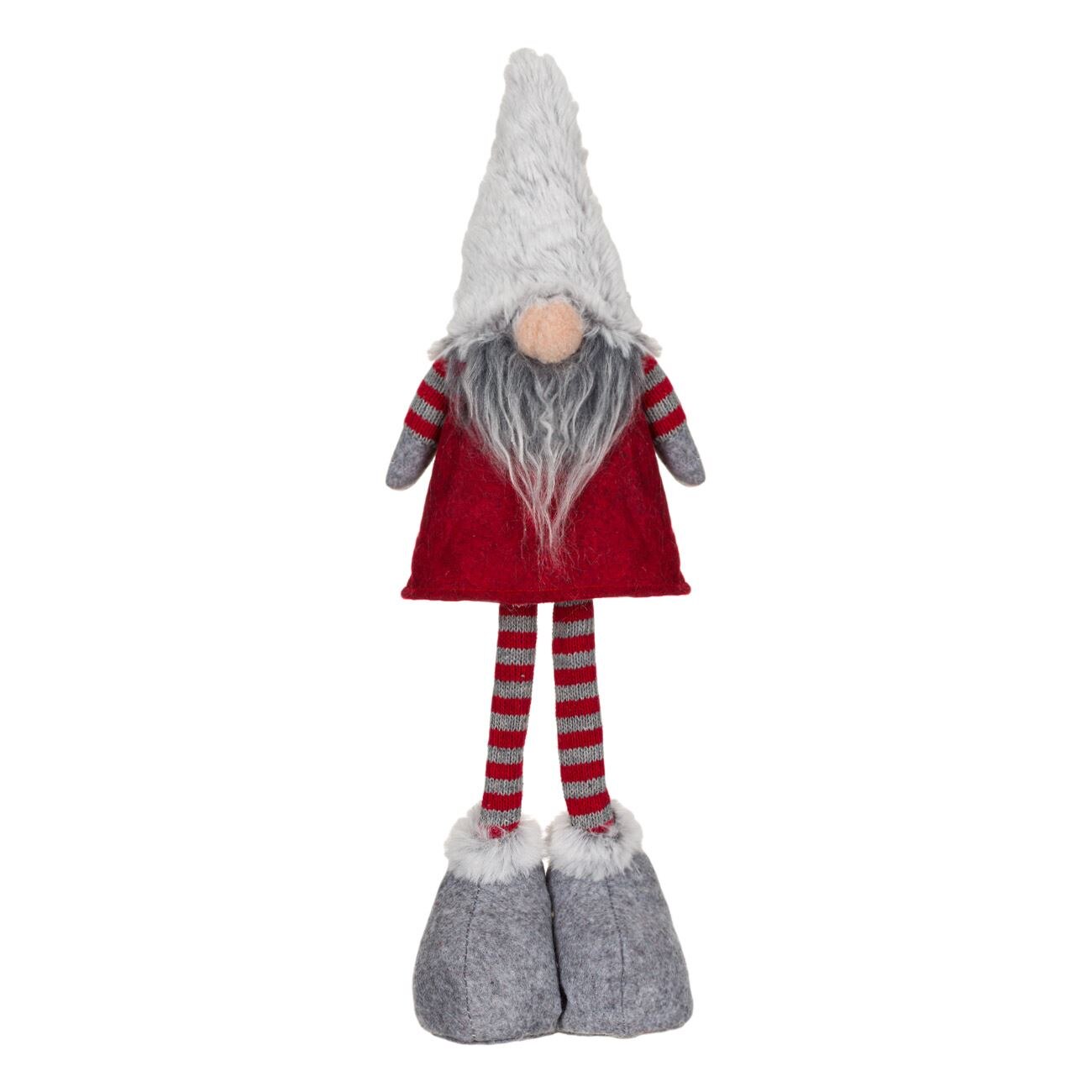 Figurina decorativa, pentru Craciun, Zola, Mos Craciun in rochie, cu caciula, rosu/gri, 51 cm