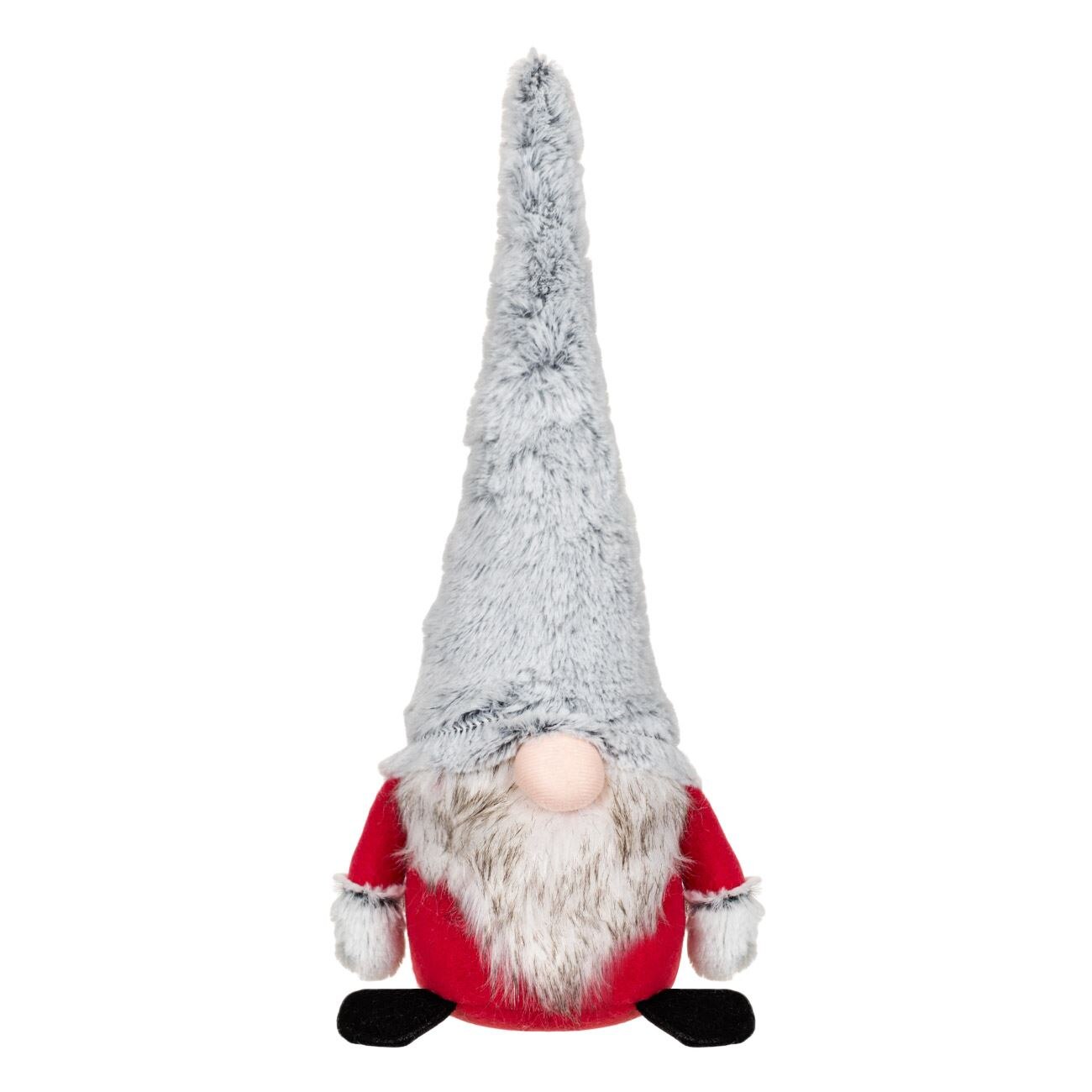 Figurina decorativa, pentru Craciun, Zola, Mos Craciun, cu barba mare si palarie din blana, gri, 40 cm