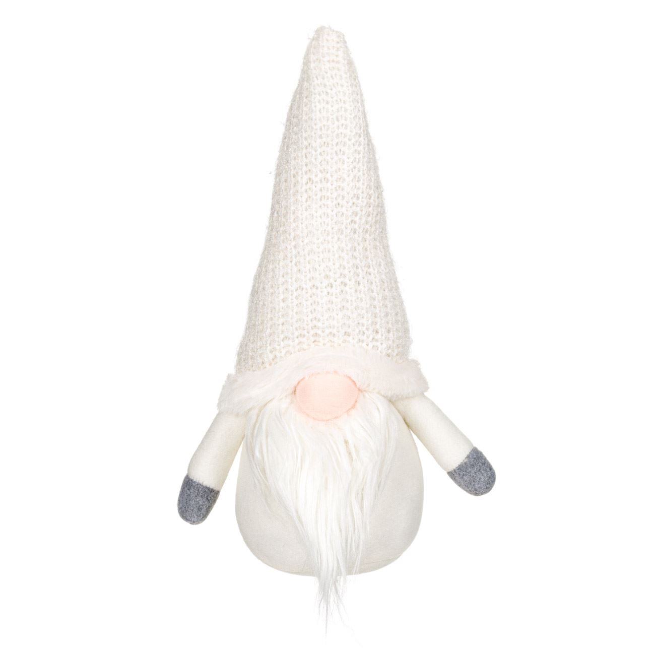 Figurina decorativa, pentru Craciun, Zola, Mos Craciun, alb, cu palarie tricotata, 35 cm