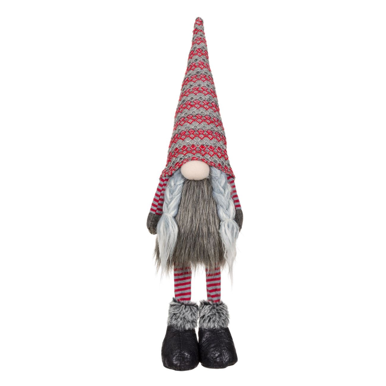 Figurina decorativa, pentru Craciun, Zola, Mos Craciun, rosu/gri, cu barba impletita, 57 cm