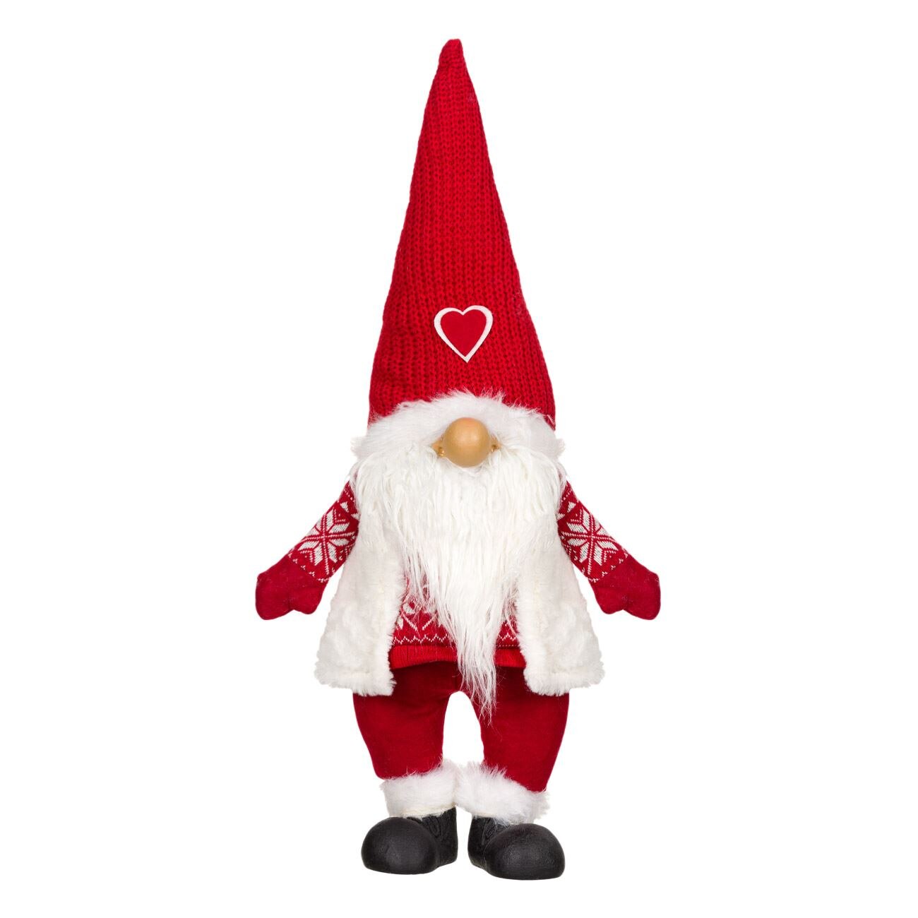 Figurina decorativa, pentru Craciun, Zola, Mos Craciun, rosu/alb, cu caciula si inimioara, 70 cm