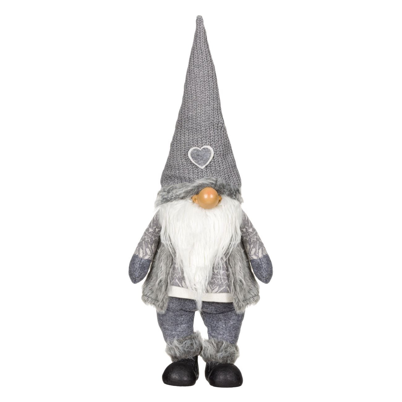 Figurina decorativa, pentru Craciun, Zola, Mos Craciun, gri/alb, cu caciula si inimioara, 70 cm