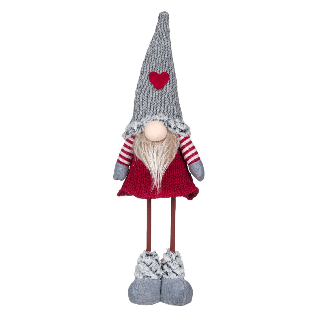 Figurina decorativa, pentru Craciun, Zola, Mos Craciun, rosu/gri, cu fusta rosie, 52 cm