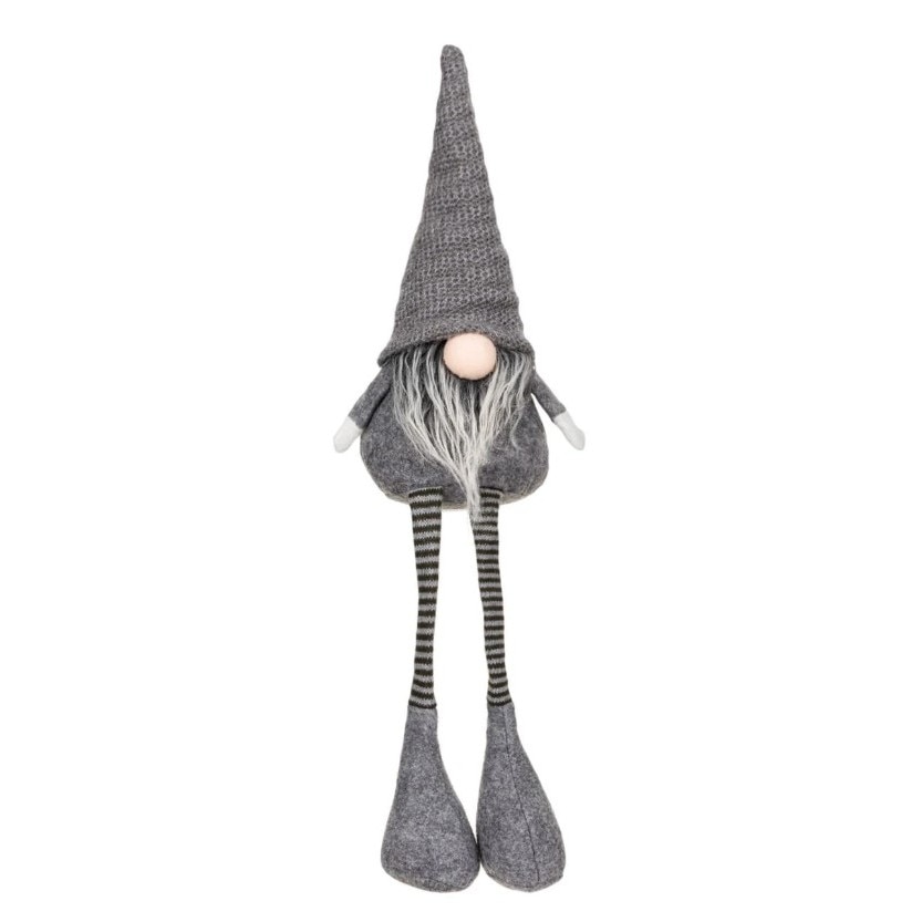 Figurina decorativa, pentru Craciun, Zola, Mos Craciun, gri, cu caciula tricotata, 30 cm