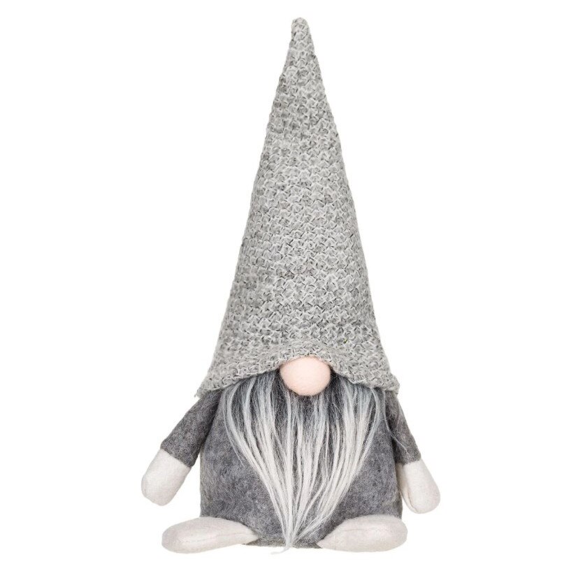 Figurina decorativa, pentru Craciun, Zola, Mos Craciun cu barba mare si caciula gri, tricotata, 22 cm