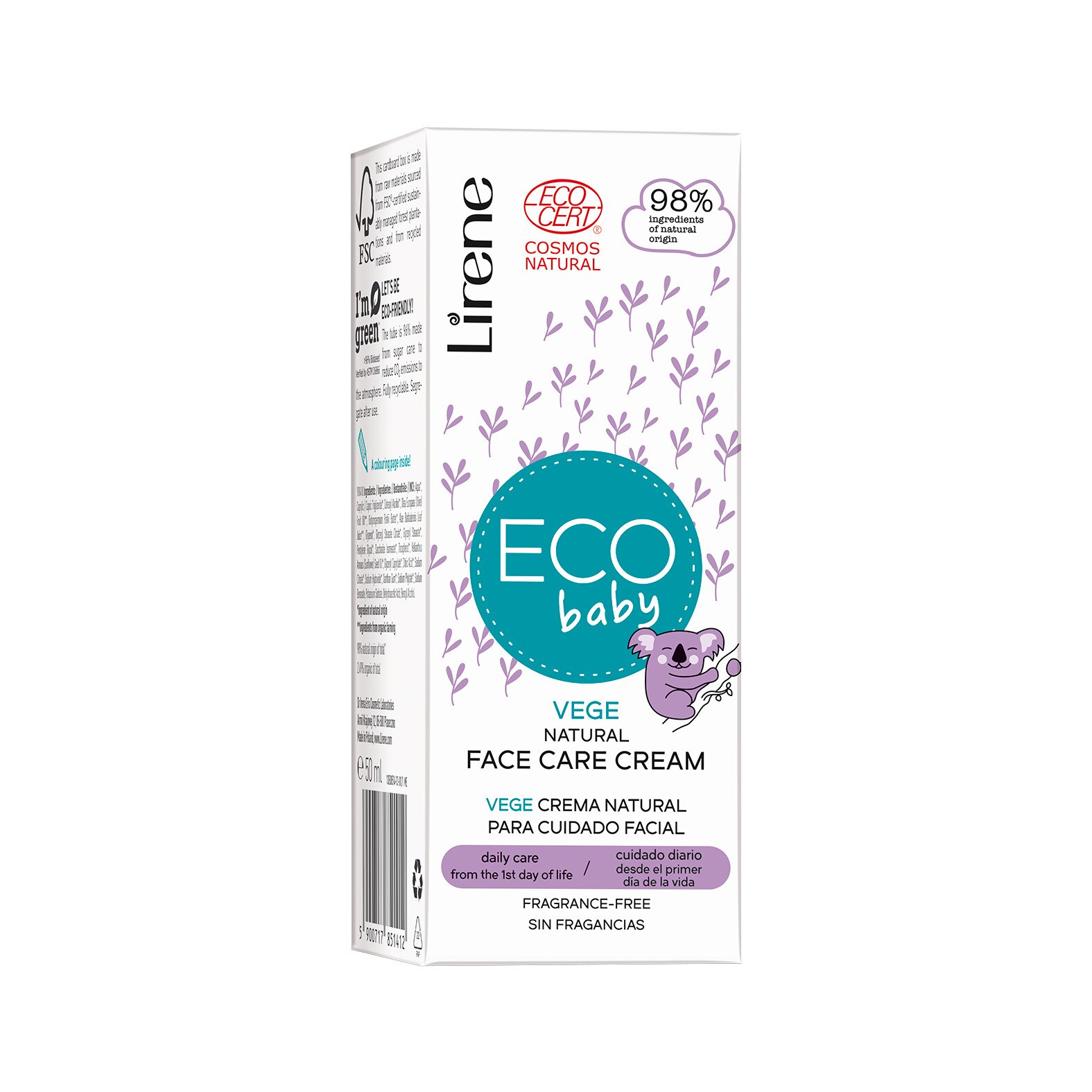 Crema pentru fata Eco Baby cu 98% ingrediente naturale pentru ingrijirea zilnica incepand cu prima zi de viata, 50ml