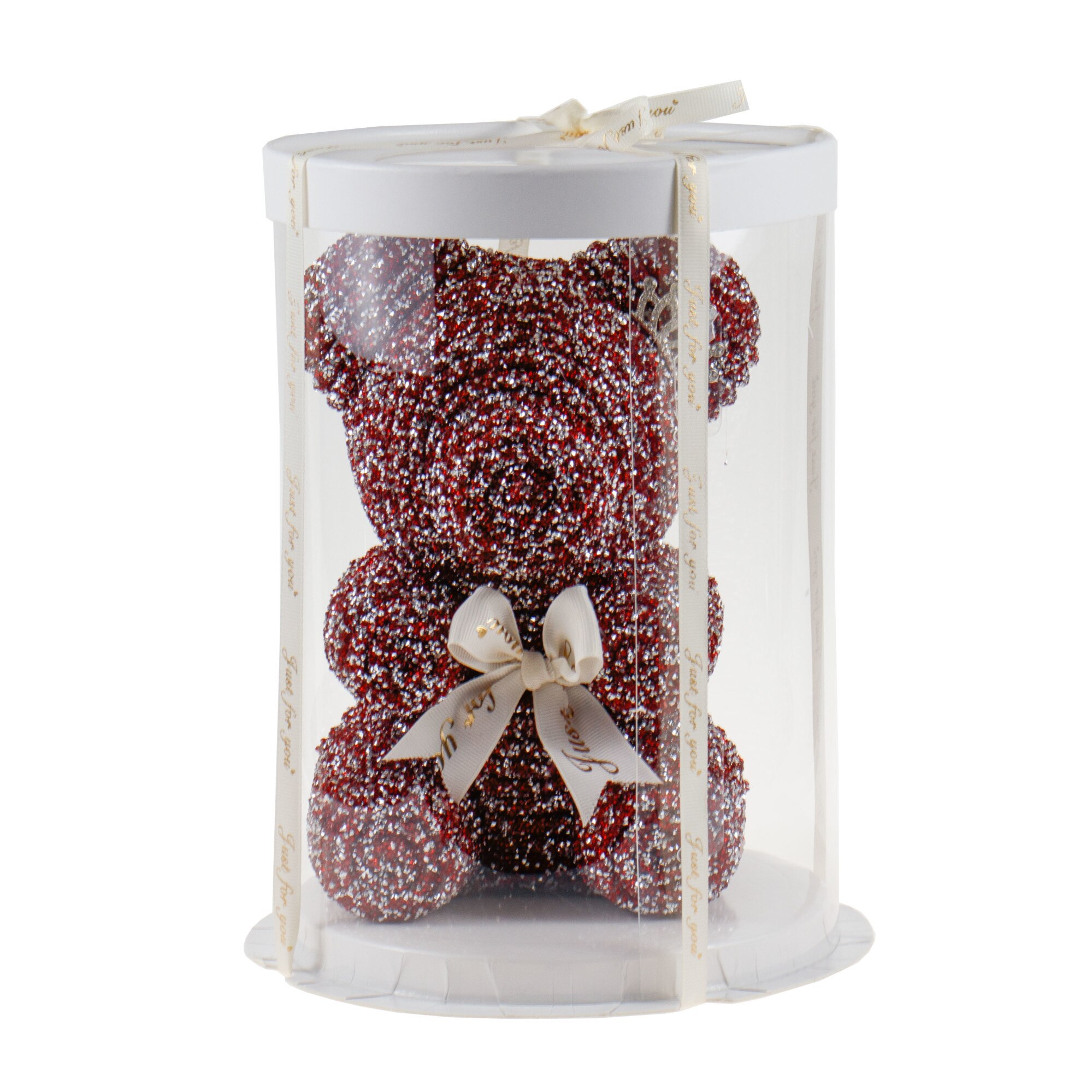 Ursulet sclipitor in ambalaj cutie, 20 cm, Rosu argintiu/ CF4796-rosu