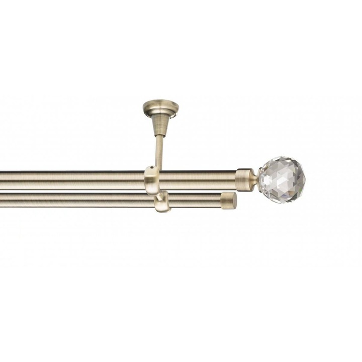 Galerie metalica Cristal -fara inele, dubla - de tavan, 25mm x 4.0m, antique brass (auriu antic)