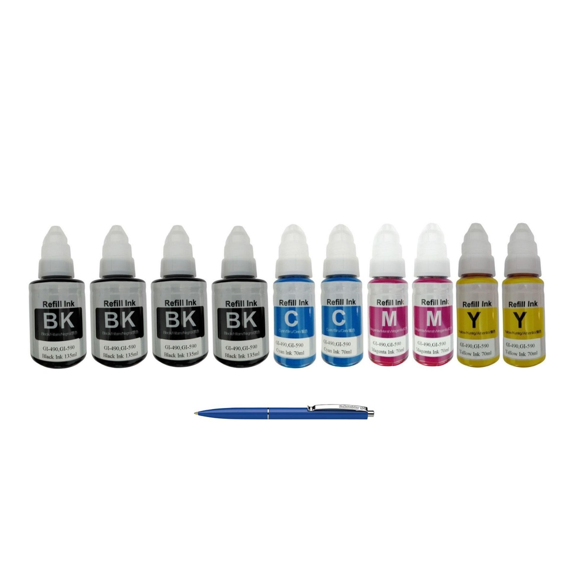 Pachet Flacoane Cerneala compatibila GI-490 4X Black, 2X Cyan, 2X Magenta, 2X Yellow, 66000 pagini, un-box AlphaChem si Pix Schneider