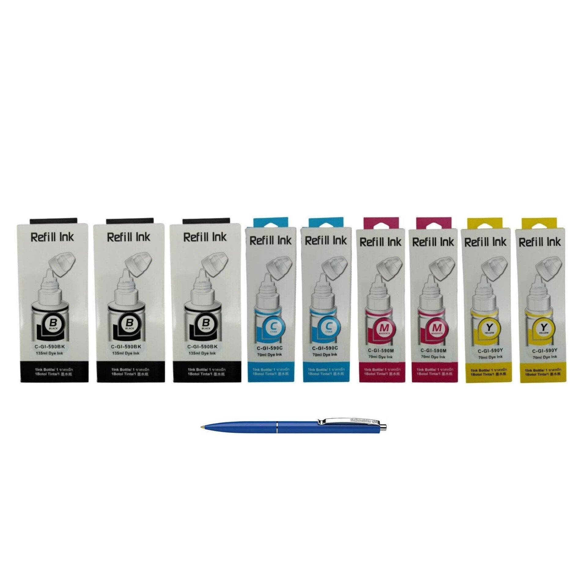 Pachet Flacoane Cerneala compatibila GI-490 3X Black, 2X Cyan, 2X Magenta, 2X Yellow, 60000 pagini, AlphaChem si Pix Schneider