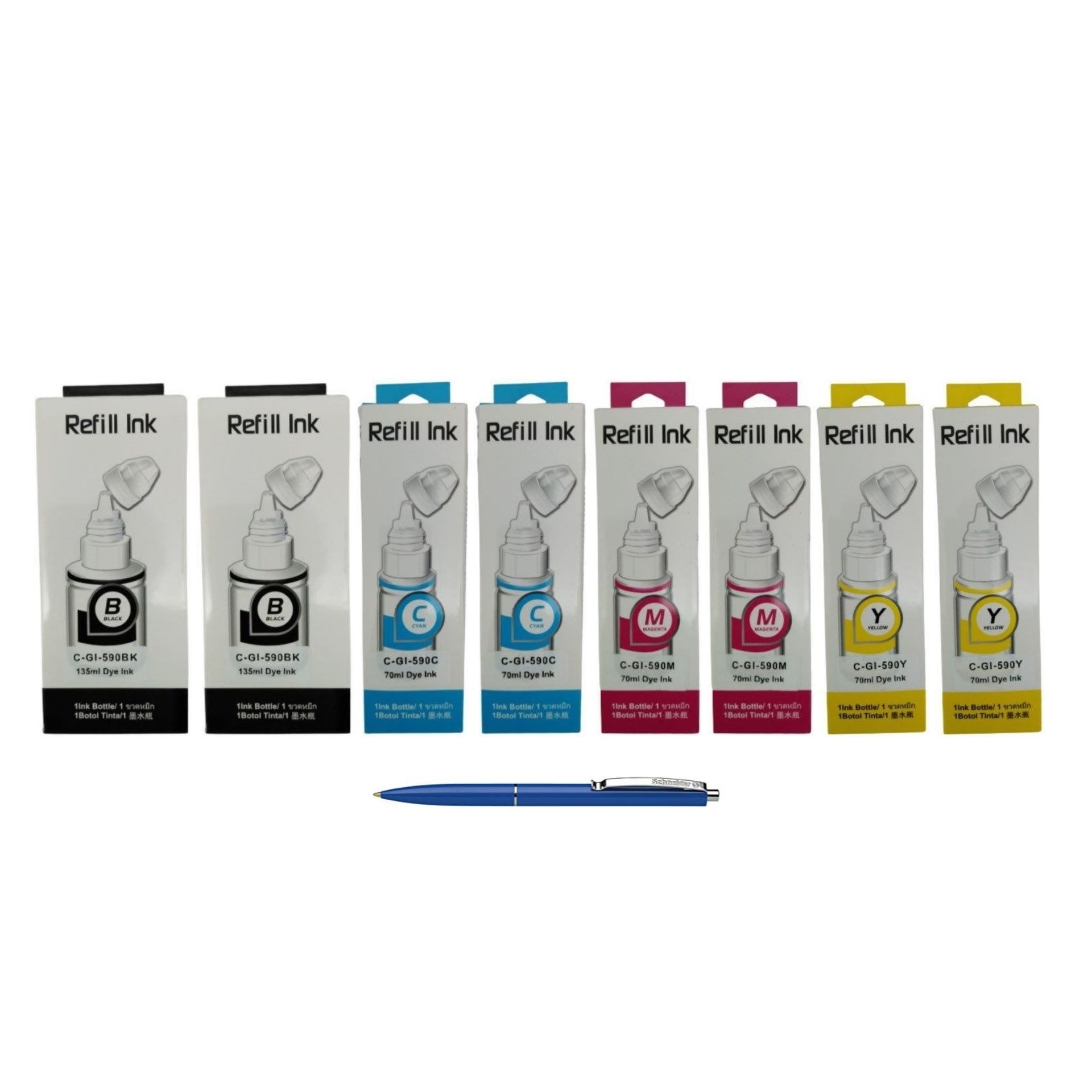 Pachet Flacoane Cerneala compatibila GI-490 2X Black, 2X Cyan, 2X Magenta, 2X Yellow, 54000 pagini, AlphaChem si Pix Schneider