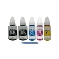 Pachet Flacoane Cerneala compatibila GI-490 2X Black, 1X Cyan, 1X Magenta, 1X Yellow, 33000 pagini, un-box AlphaChem si Pix Schneider