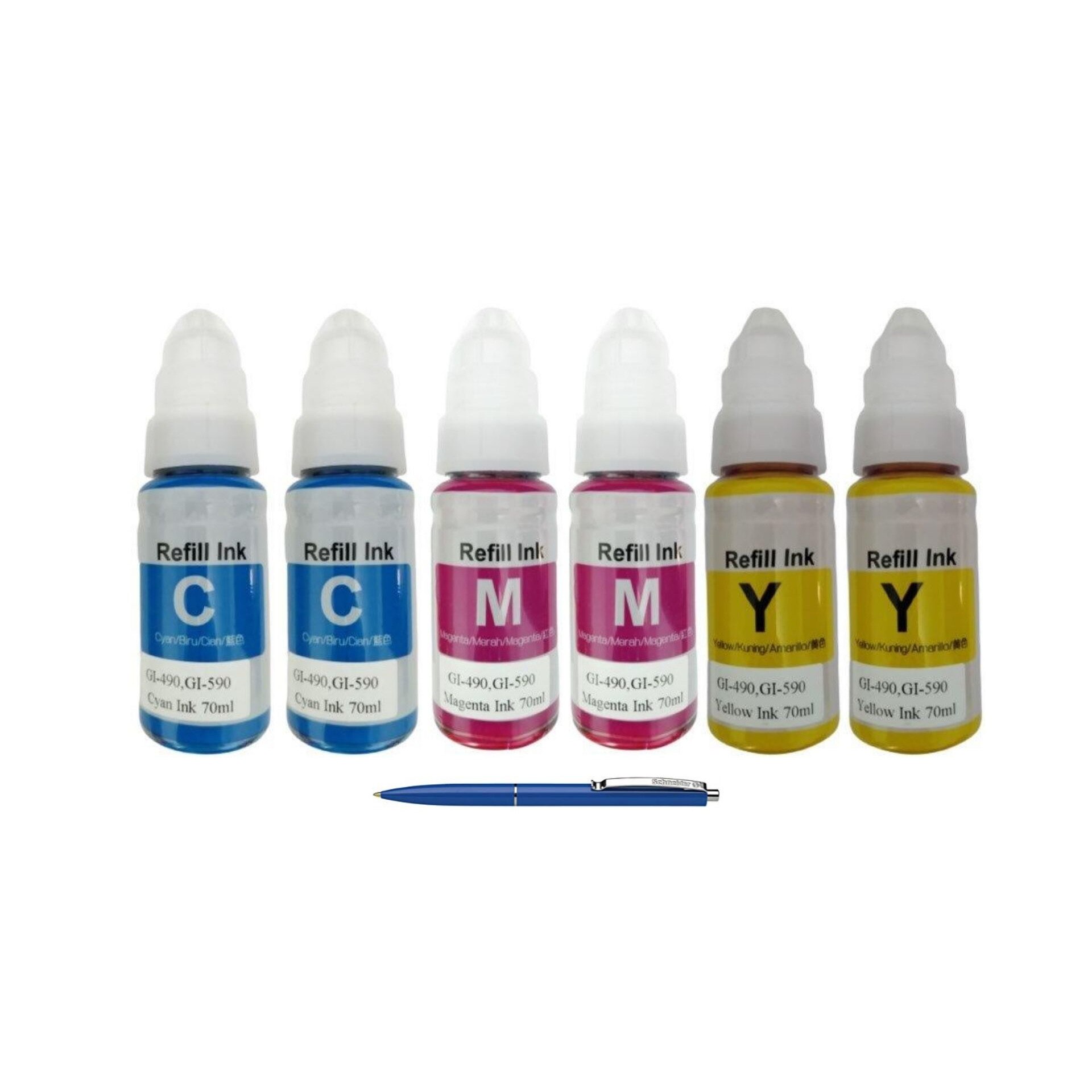 Pachet Flacoane Cerneala compatibila GI-490 2X Cyan, 2X Magenta, 2X Yellow, 42000 pagini, un-box AlphaChem si Pix Schneider