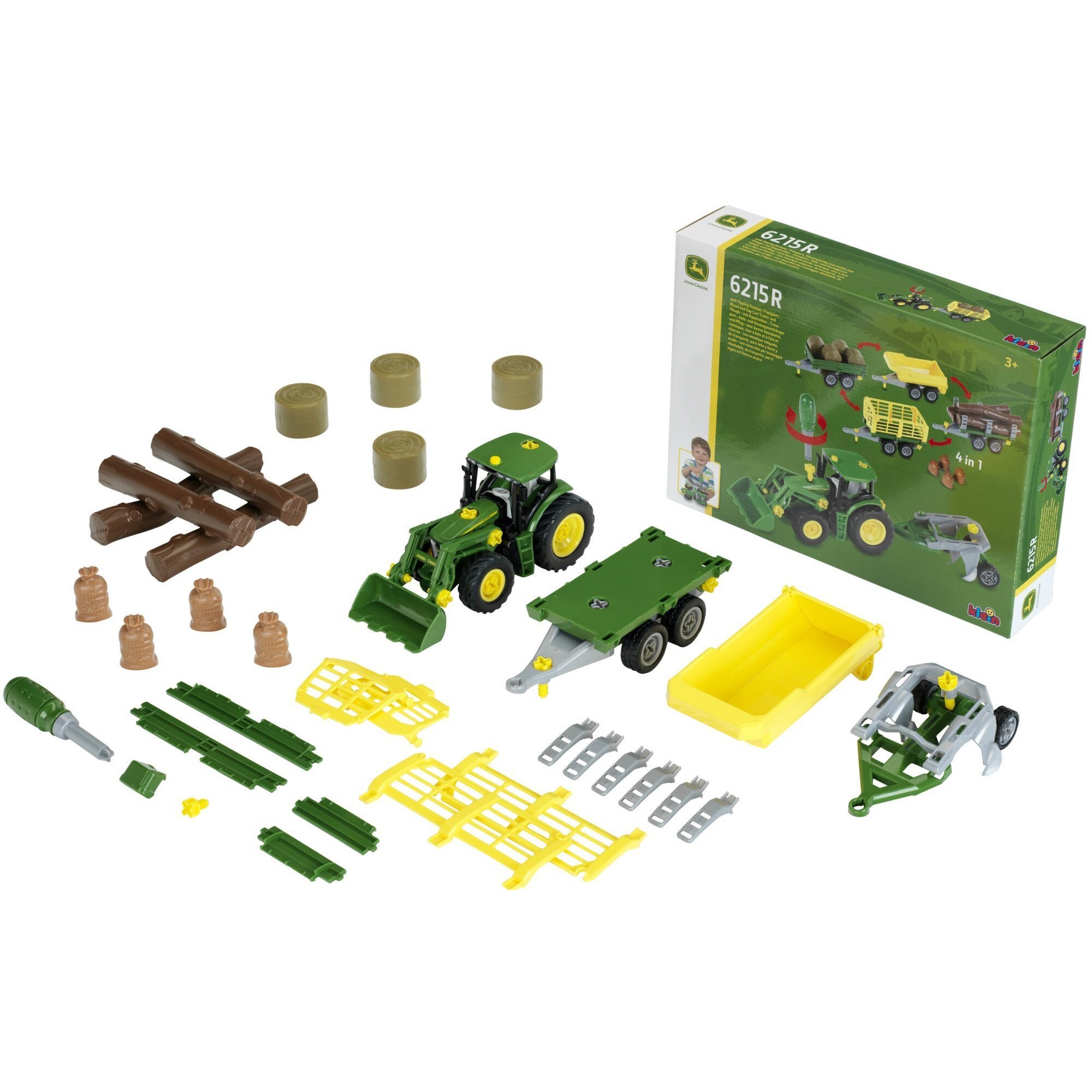 Set Tractor John Deere 4 in 1 cu remorci si accesorii