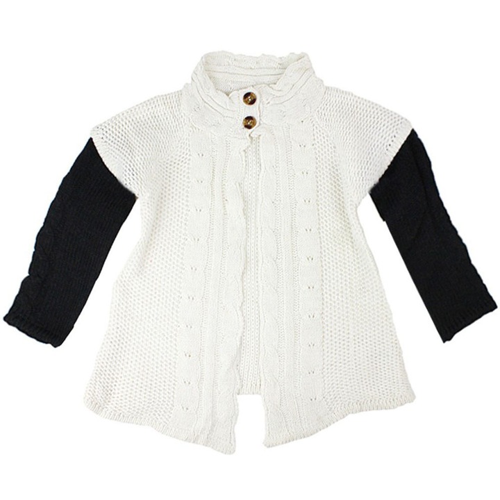 Cardigan fete, Persival, Bumbac, 98 - 104 cm, Alb/Negru