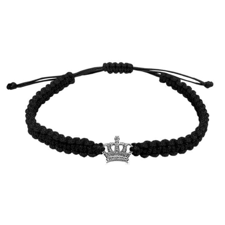 Bratara snur negru impletit manual personalizata Coroana argint 9850100 Dras 5440