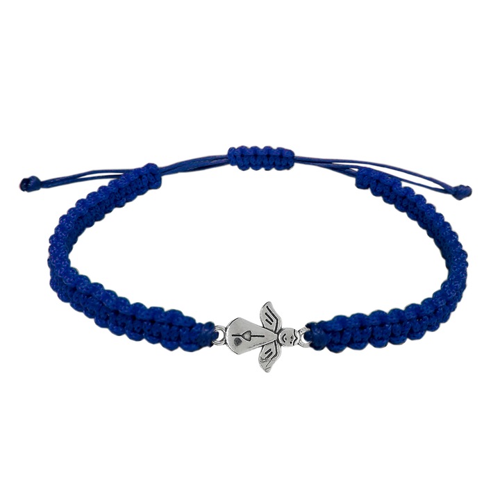 Bratara snur albastru impletit manual personalizata Ingeras argint 9751120 Dras