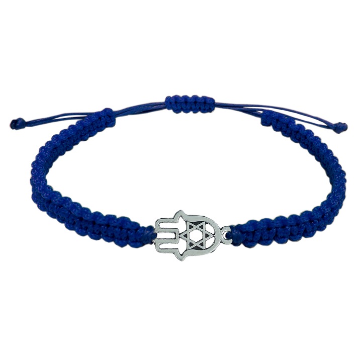 Bratara snur albastru impletit manual personalizata Mana Fatimei argint 10025100 Dras
