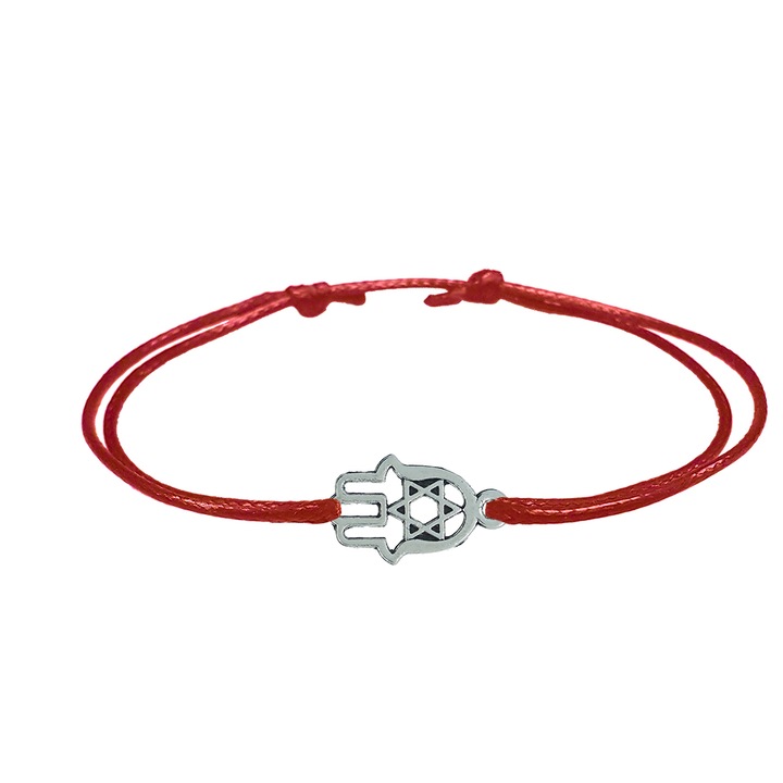 Martisor személyre szabott piros zsinór karkötő Hand of Fatima ezüst 10025100 Dras 15-27 cm állítható