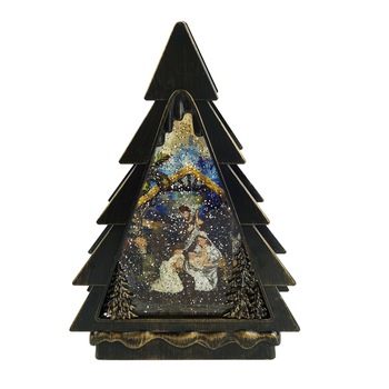 Ornament de Craciun, tip brad, cu Nasterea Domnului cu muzica si lumini, maro, 30 cm Ornament de Craciun, tip brad, cu Nasterea Domnului cu muzica si lumini, maro, 30 cm