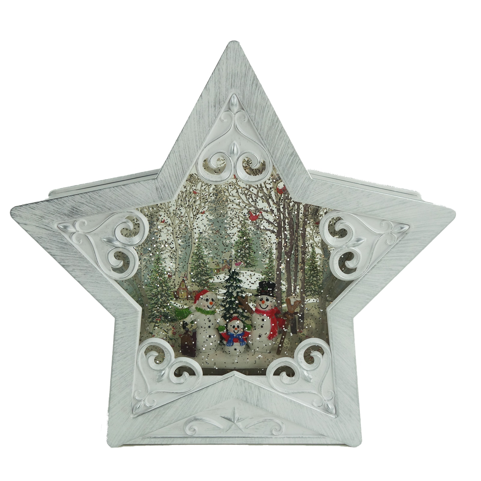 Ornament de Craciun, tip stea, cu muzica si lumini, gri, 26 cm