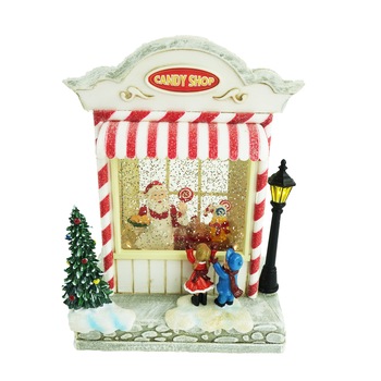 Ornament de Craciun, tip Casuta cu Mos Craciun, cu muzica si lumini, multicolor, 22 cm Ornament de Craciun, tip Casuta cu Mos Craciun, cu muzica si lumini, multicolor, 22 cm