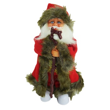 Figurina Mos Craciun, cu toiag, miscare, muzica si luminite, rosu, 30 cm Figurina Mos Craciun, cu toiag, miscare, muzica si luminite, rosu, 30 cm