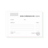 Set 10 Carnete Bonuri de Comanda A6, Personalizate, Stampilate, Inseriate si Numerotate, Carnet 50 Seturi Autocopiative a 3 Exemplare per serie, cu Perfor de rupere