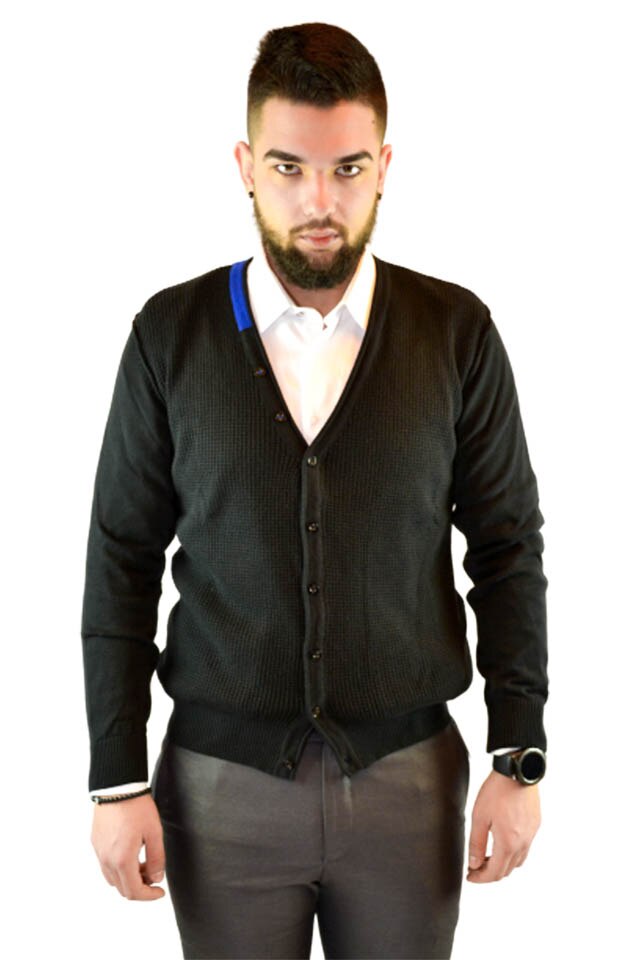 Pulover Elegance, Slim Fit V, Negru, Negru