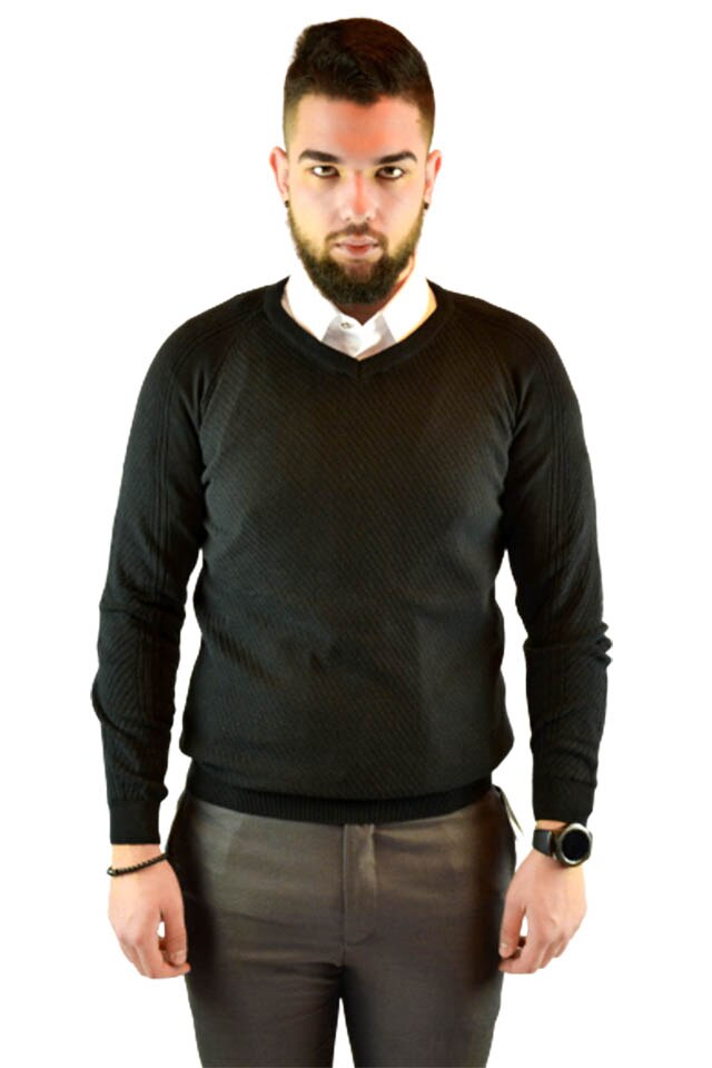 Pulover Elegance, Slim Fit, Negru, Negru