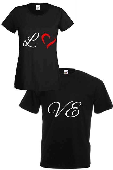 Комплект тениски Fruit of the Loom Love 8011203, черни, мъжка L и дамска XL