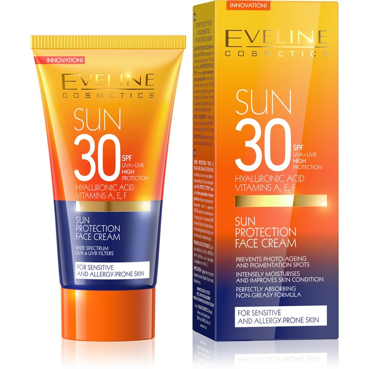 Слънцезащитен крем Eveline Amazing oils, за лице SPF 30 Висока защита, 50 мл