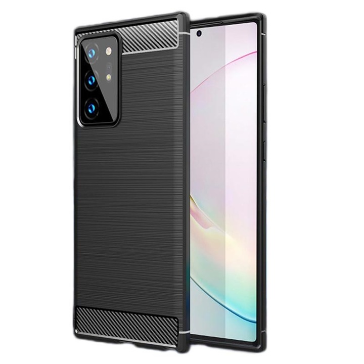 Калъф за Samsung Galaxy Note 20 Ultra/Note 20 Ultra 5G, Карбон силикон, полиуретан, черен