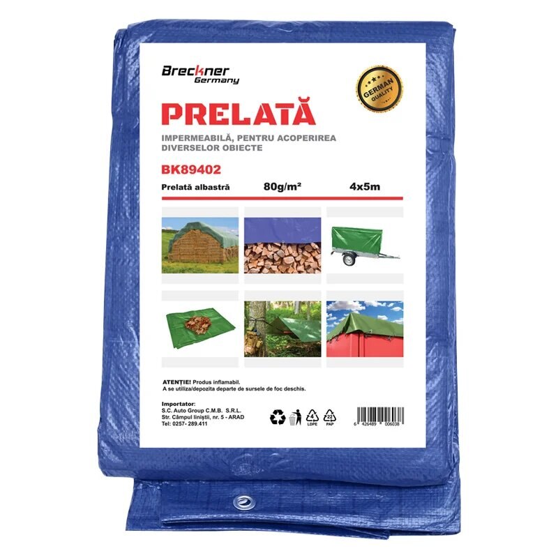 Prelata cu ochiuri de prindere 80g/m2 albastra 4x5m