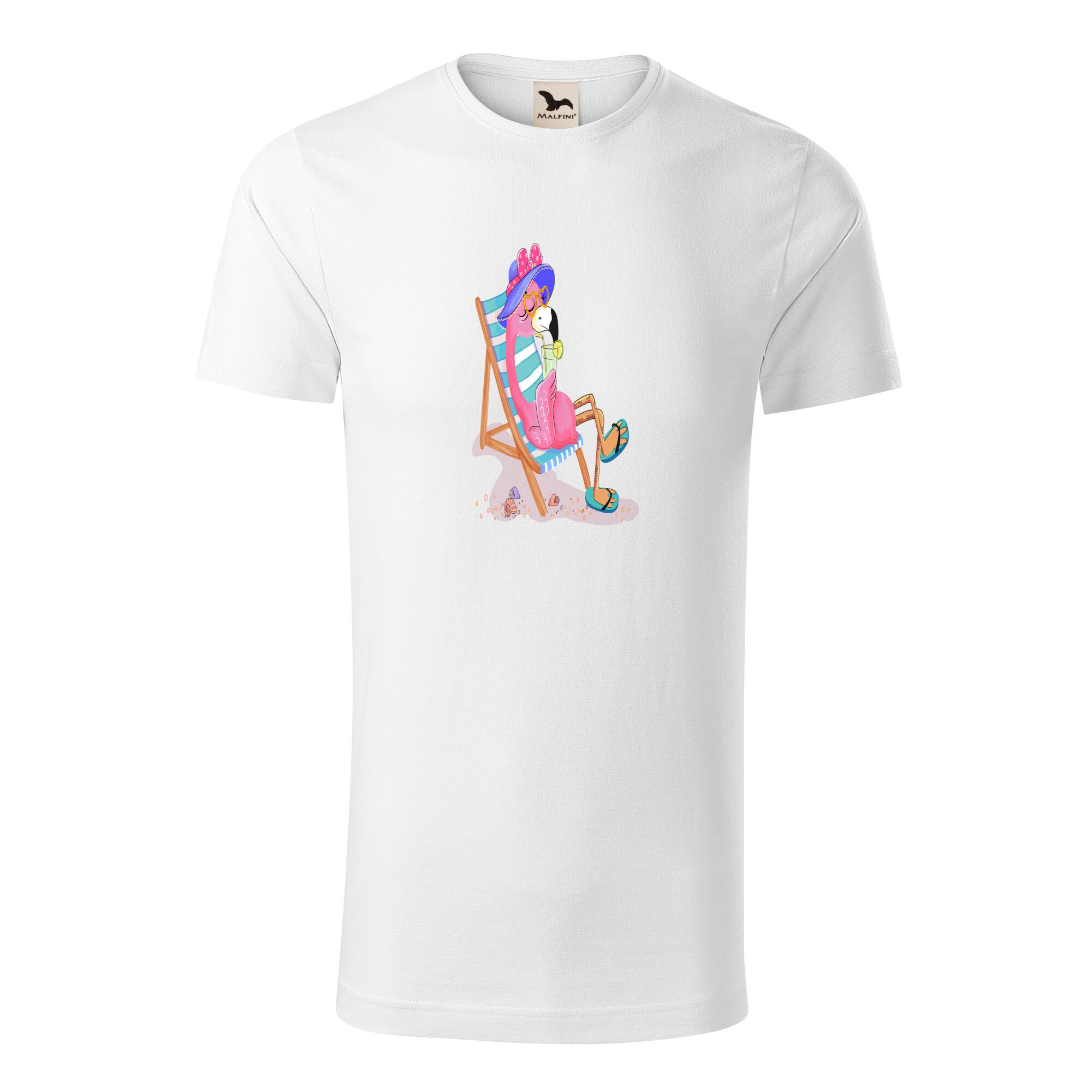 Tricou barbati clasic, Malfini, Flamingo on the beach, Alb, L