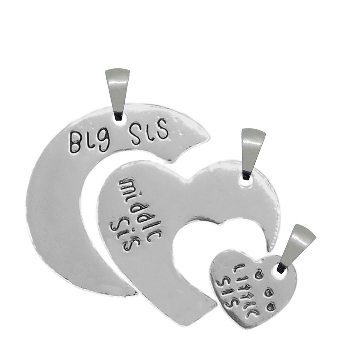 Set 3 surori Pandantiv argint Inimioara little sis-middle sis-big sis 1020519 Dras