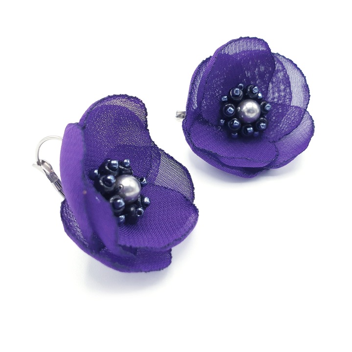 Cercei dama, Zia Fashion, Alissa, floare mov, eleganti, cu tortite inox