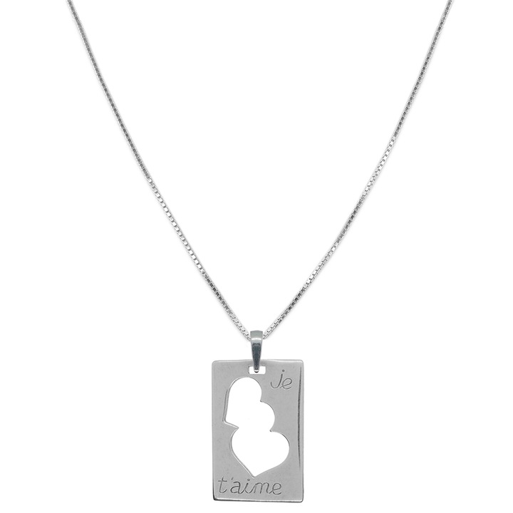Lantisor argint personalizat pandantiv Placuta Inimioare Je t'aime 7825VEN690 Dras 4131, Argintiu