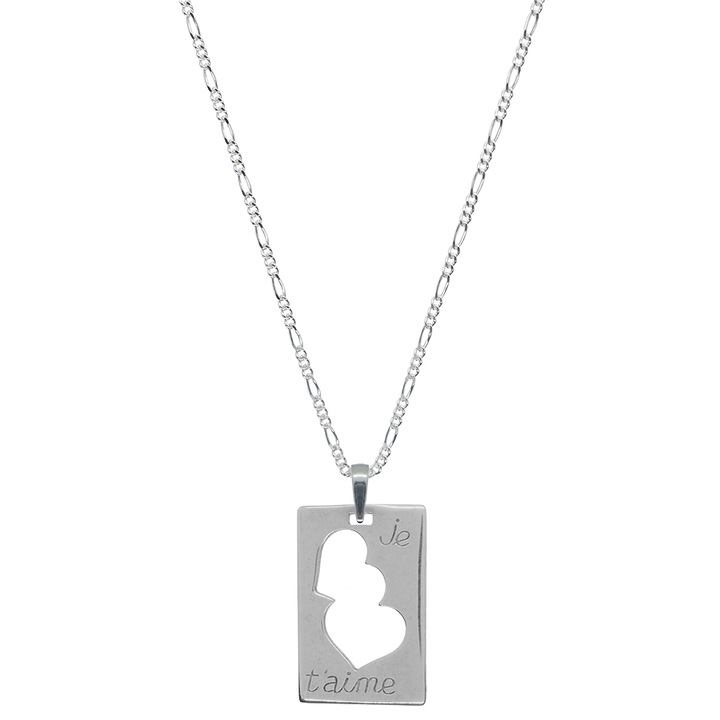 Lantisor argint personalizat pandantiv Placuta Inimioare Je t'aime 7825FIG31700 Dras 4129, Argintiu