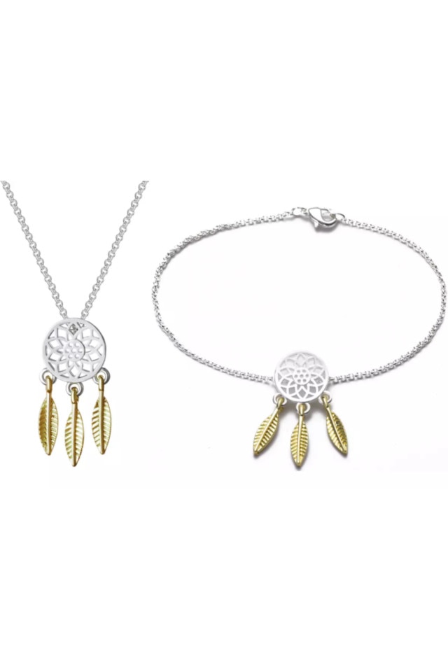 Set Colier si Bratara Philip Jones Dream Catcher Argintiu-Auriu