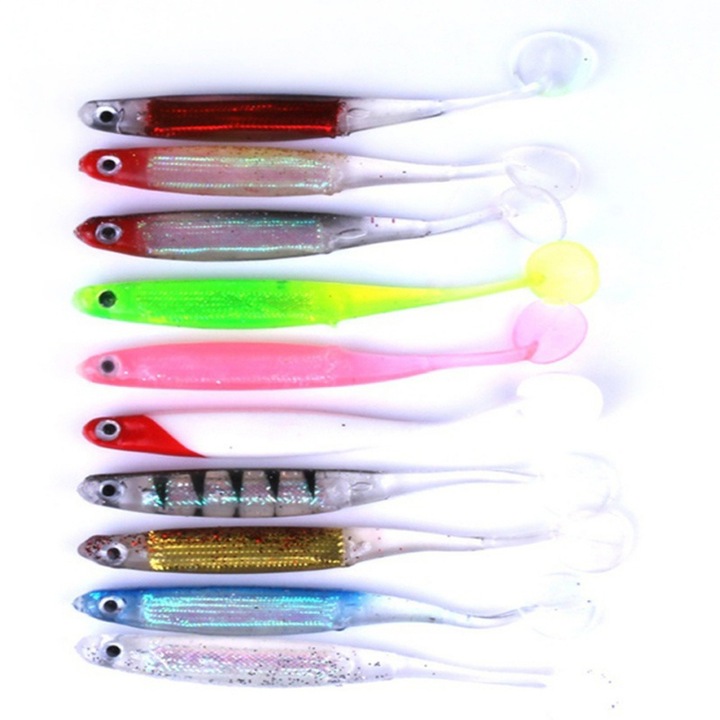 Set 10 naluci flexibile, pestisori din silicon pentru pescuit la rapitor, multicolor