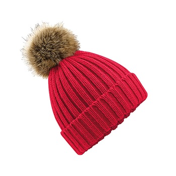 Caciula Pom Pom Fur Beechfield, rosu Caciula Pom Pom Fur Beechfield, rosu