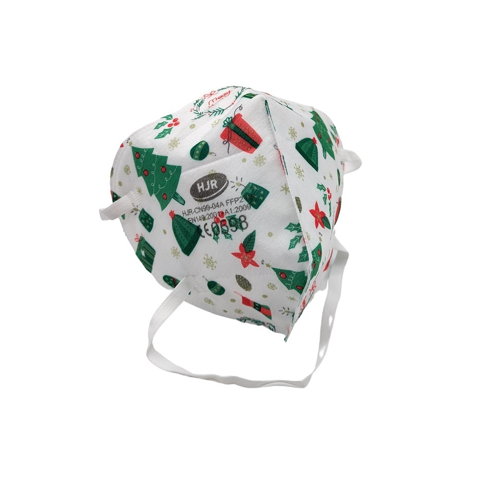 Set 5 Masti protectie KN95 FFP2, Editie de Craciun, tema verde, certificate CE