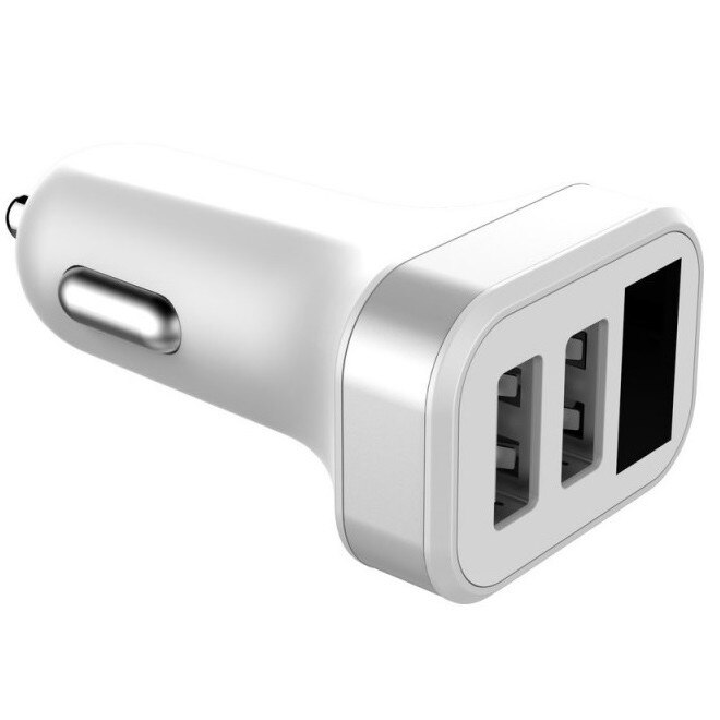 Incarcator (adaptor) auto Golf GF-C10 2USB, 2.1A, display digital, alb cu argintiu