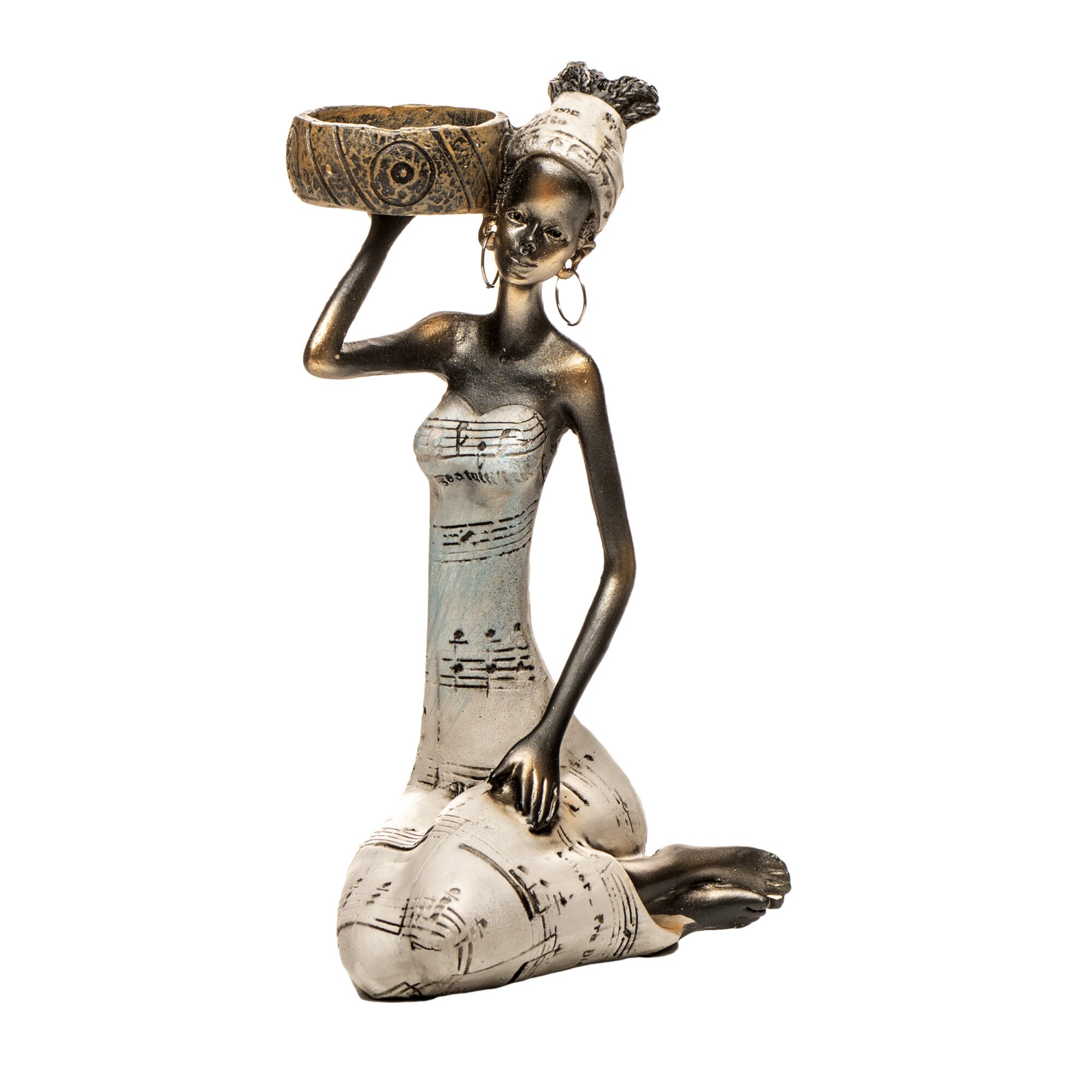 Statueta decorativa africana AYO5, 18.5 cm, realizata manual din rasina