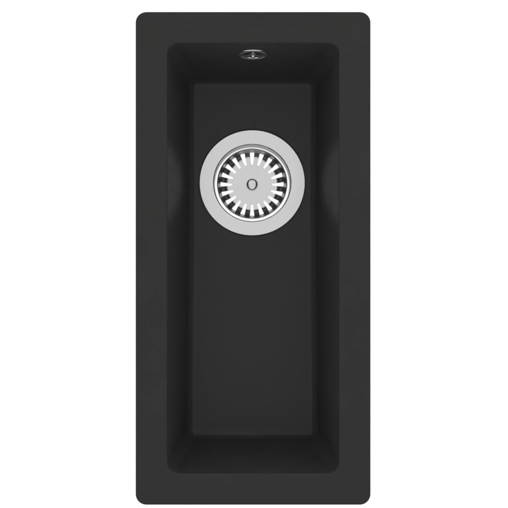 Chiuveta de bucatarie cu orificiu de preaplin, vidaXL, Granit, 220 x 460 x 144 mm, Negru