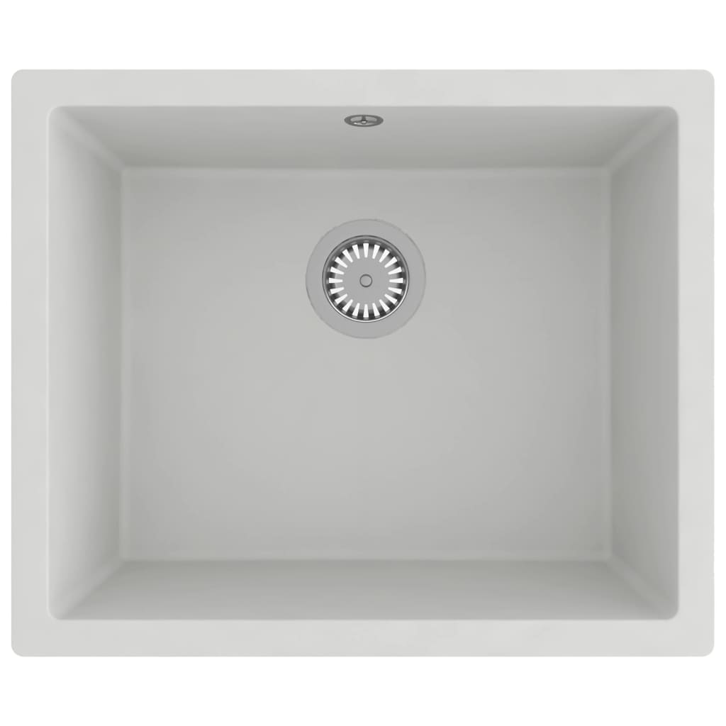 Chiuveta de bucatarie cu orificiu de preaplin, vidaXL, Granit, 550 x 460 x 194 mm, Alb