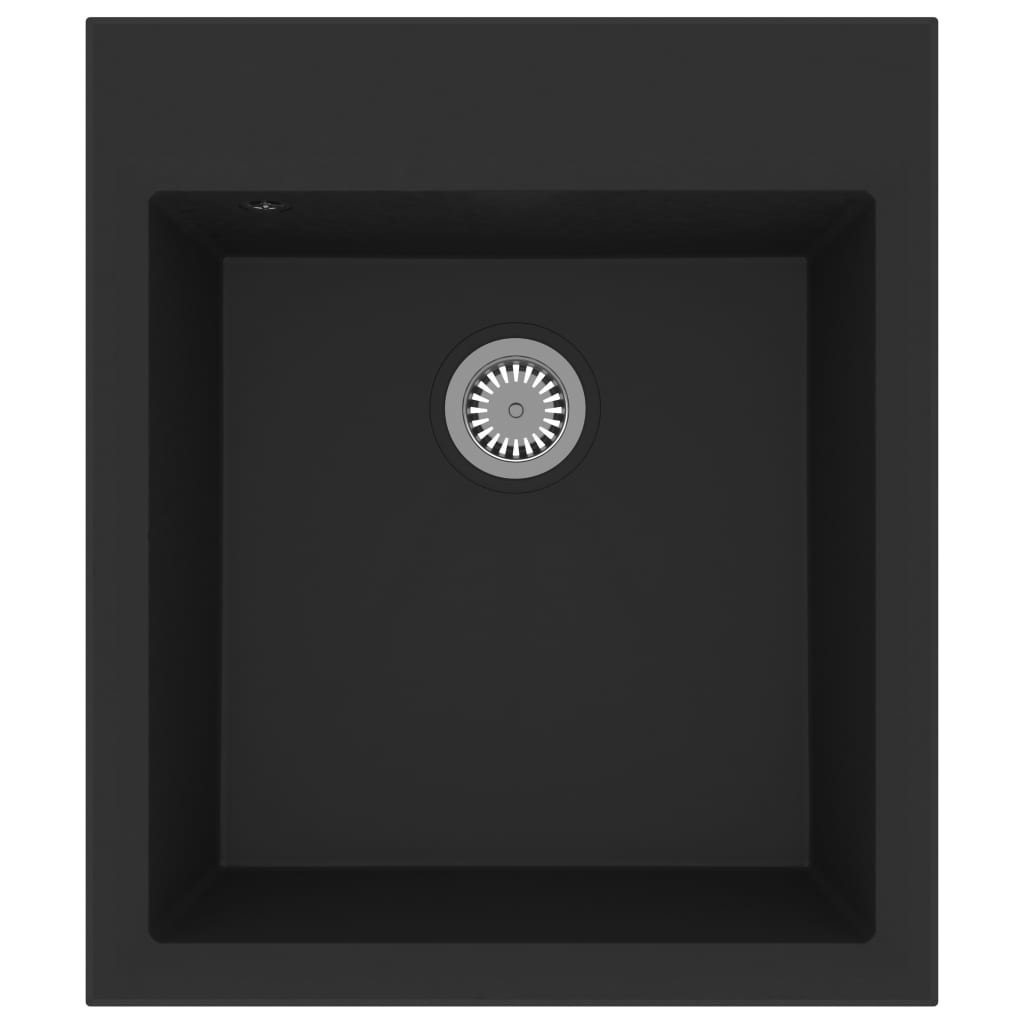 Chiuveta de bucatarie cu orificiu de preaplin, vidaXL, Granit, 610 x 500 x 193 mm, Negru