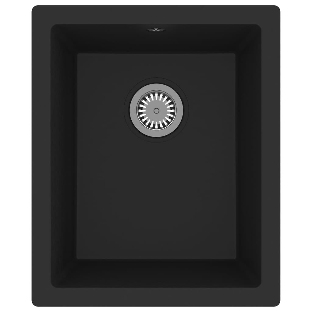 Chiuveta de bucatarie cu orificiu de preaplin, vidaXL, Granit, 380 x 460 x 194 mm, Negru